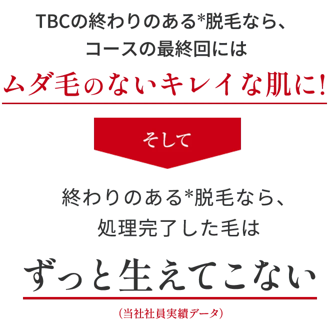 TBCの終わりのある*脱毛なら、コースの最終回にはムダ毛のないキレイな肌に!