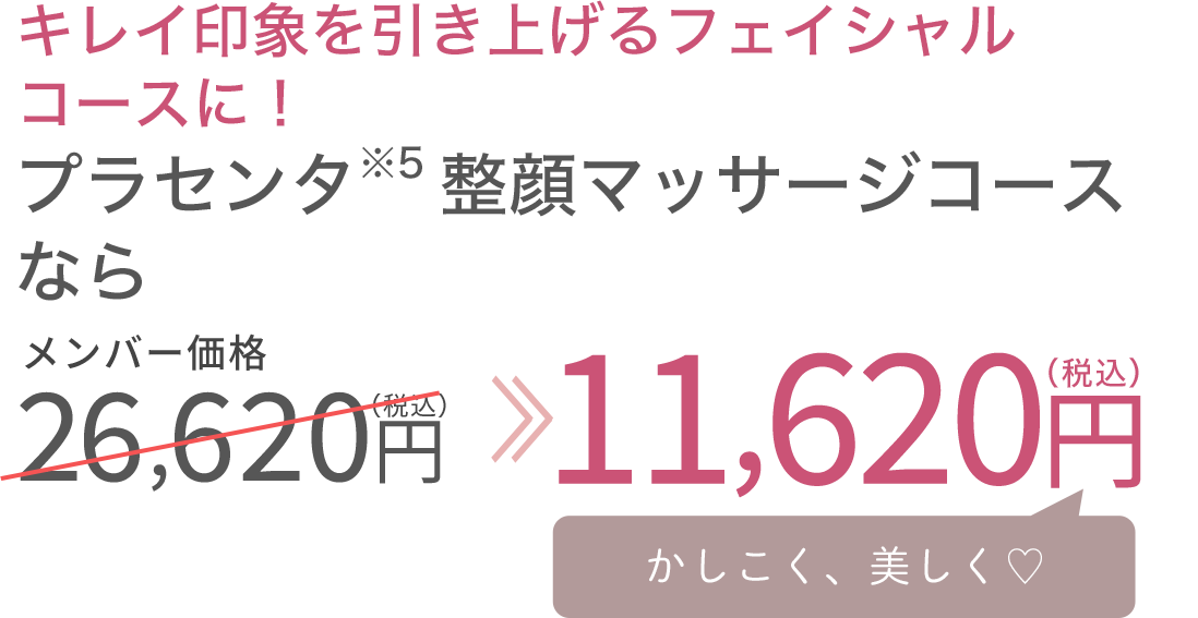 プラセンタ整顔マッサージコースなら26,620円が11,620円に！